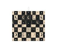 Moon and Star - Tappetino scolapiatti per bancone della cucina, assorbente nero e crema, tappetino scolapiatti retrò in microfibra per la decorazione della casa, 40,6 x 45,7 cm