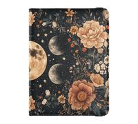 Moon Black Flowers Boho Gothic Leather decorative passaporto e vaccino Card Wallet Combo Wallet Combo Porta carte Porta passaporto Custodia impermeabile, Luna Fiori neri Boho Gothic, 1 size
