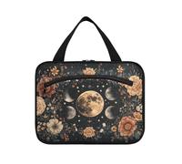 Moon Black Flowers Boho Hanging Kit per gli uomini da viaggio con gancio, borsa per il trucco chic di grande capacità per le donne Must Haves Toilet cartera para maquillaje L
