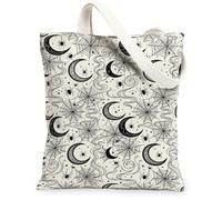 Moon Canvas Tote Bag, fantasiosa spettrale ragnatela Halloween nero per tutti i giorni borsa 33 x 38 cm