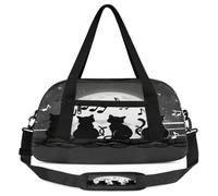 Moon Cat Music Note Pattern Kids Duffle Bag, piccola borsa sportiva da viaggio leggera per ragazzi e ragazze, borsa da viaggio per il weekend, borsa da palestra per la scuola e lo sport