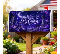 Moon - Coperture magnetiche per cassette postali, con fiori magici e farfalle, colore viola primaverile, decorazione per cortile, 53 x 64 cm