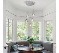Moon Crystal Chandelier, 5 Lights Cluster Light Fixtures, LED Dimmable Pendant Lighting for Kitchen Island Bar Dining Living Room