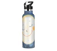 Moon Face L - Borraccia a tenuta stagna, riutilizzabile, senza BPA, con manico, mantiene caldo e freddo, per sport, palestra, viaggi, scuola