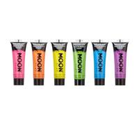 Moon Glow Vernice UV intensa per viso e corpo al neon - Rosa, arancione, giallo, verde, blu, viola, 12 ml (confezione da 6)
