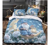 Moon Gnome Lantern Set Di Copripiumino morbida microfibra 3 Pezzi stampa 3D con cerniera fantasy Night Set Di Copripiumino con federa per cuscini soffice for adolescenti Double（200x200cm）