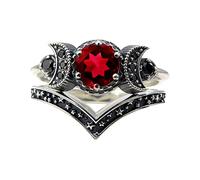 Moon Jewellery - Anello da donna con ametista rossa e luna, anello vitale