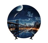 Moon Light New York City Bone China Piatti decorativi da 17,8 cm personalizzati in ceramica con espositore Ornamenti in ceramica Piatto in porcellana artistica per casa ufficio Decorazione da