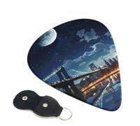 Moon Light New York City - Plettri per chitarra, 6 pezzi, spessore 0,96 mm, in celluloide, con supporto in pelle, plettro personalizzato, per basso, chitarra elettrica, acustica, regalo per amanti