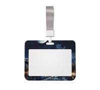 Moon Light New York City - Porta badge con cordino staccabile, custodia protettiva per carte d'identità, porta carte di identità orizzontale, per ufficio, in plastica dura, con finestra trasparente