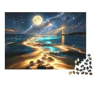 Moon Lighthouse Puzzle per Adulti 1000Pc Riciclabile Galaxy Sea Senior Puzzles Impossible Hard Difficult Challenging Allevia la Demenza Senile Activity 38x26cm/1000pcs