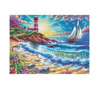 Moon Night Ancient Sailboat Puzzle 500 Pezzi Rompicapo Creativo Artistico Coast Lighthouse Sailboat Stimolo Della Creatività Attività Per Il Tempo Libero Regalo Per Persone Creative 500 PCS