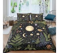 Moon night floraSet Di Copripiumino morbida microfibra 3 pezzi motivo 3D con cerniera Botanical fantasy art copripiumino incluso federe aiosa ultra morbido e traspirante for bambini King（220x240cm）
