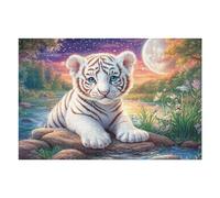 Moon Night White Tiger Puzzle 1000 Pezzi Sfida Rompicapo Difficile Moon Grass Bloom Rompicapo Per Esperti Stimolo Intellettuale Esercizio Mentale Regalo Per 1000 PCS