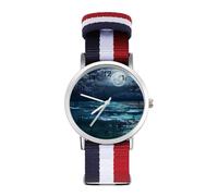 Moon Over The Ocean - Orologio da polso al quarzo con numeri arabi, con cinturino regolabile per uomo e donna