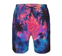 Moon Palm Trees Neon Galaxy Psychedelic Colorful Pantaloncini Mare Casual Uomo Pantaloncini da Bagno Regolabile Pantaloncino Mare per Volley Piscina Nuoto L