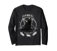 Moon Phases Witch Black Cat Pagan Wicca Wiccan Halloween Maglia a Manica