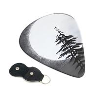 Moon Pine Tree - Confezione da 6 plettri per chitarra con porta plettri in pelle, portachiavi, custodia per plettri, arte astratta, per chitarra acustica elettrica, ukulele, 0,46 mm