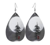 Moon Pine Tree - Coppia di orecchini a goccia in pelle sintetica, da donna, leggeri, pendenti in pelle
