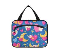 Moon Pixel Art Valentine Hanging Toiletry Borse per gli uomini con gancio, Designer Unisex Cosmetic Bag per i viaggiatori Viaggi Porta cosmeticos Mujer para cartera L