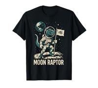 Moon Raptor Dinosaur Astronaut Standing on Lunar Surface Maglietta