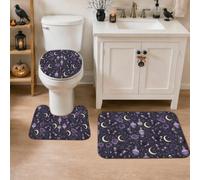 Moon - Set di 3 tappeti da bagno, fantasiosi e mistici, motivo lanterna mistica, fiori e Halloween, antiscivolo, lavabili, decorazione per pavimenti