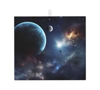 Moon Stars and Planets - Tappetino scolapiatti super assorbente, con gancio, facile da pulire, accessori da cucina, scolapiatti per piatti, 45,7 x 40,6 cm