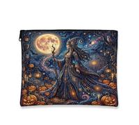Moon Tela con cerniera, fantasiosa lanterna artistica a forma di zucche, per Halloween, blu, portatile, con cerniera, piccola borsa per la cura della pelle per viaggi, toeletta, bagno, borsa e uso