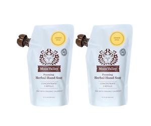 Moon Valley Organics Foaming Hand Soap Refill Pouch, Two-Pack Orange Spice Soap Certified Organic, Vegan and Non-GMO, Environmentally Friendly Option