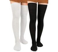 Moon Wood 2 Packs Calze Autoreggenti Donna Lunghe Cotone Termico Calze Alte Sopra Ginocchio Spesse Calde Stile Sexy Stivali San Valentino scaldamuscoli Nero Bianco - multicolore - taglia unica