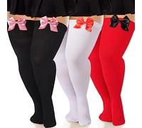 Moon Wood 3 Paia Calze Autoreggenti Donna Alte con Fiocco Leggere 20 Denari, Silicone Antiscivolo - San Valentino Sexy per Lingerie (Nero Bianco Rosso)