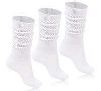 Moon Wood 3 Paia Calze Lunghe Donna in cotone, calze parigine donna,Calzini Alti Scrunch con Effetto Stropicciato, Calzini Slouchy,Bianco/Bianco/Bianco