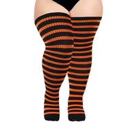 Moon Wood Calze Alte Taglia Grande Donna, Cotone Elastico Confortevole per Halloween, Sport e Yoga - Adatte a cosce fino a 89 cm,Nero e zucca