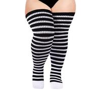 Moon Wood Calze Alte Taglia Grande Donna, Cotone Elastico Confortevole per Halloween, Sport e Yoga - Adatte a cosce fino a 89 cm,Nero e bianco