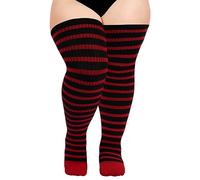 Moon Wood Calze Alte Taglia Grande Donna, Cotone Elastico Confortevole per Halloween, Sport e Yoga - Adatte a cosce fino a 89 cm,Nero e rosso