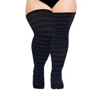 Moon Wood Calze Alte Taglia Grande Donna, Cotone Elastico Confortevole per Halloween, Sport e Yoga - Adatte a cosce fino a 89 cm,Nero e blu