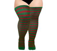 Moon Wood Calze Alte Taglia Grande Donna, Cotone Elastico Confortevole per Halloween, Sport e Yoga - Adatte a cosce fino a 89 cm,Verde e rosso