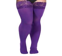 Moon Wood Calze Autoreggenti Donna Taglie Forti 55 Denari in Pizzo con Silicone Autoreggenti Sexy Lucide Semi Trasparenti Plus Size Viola