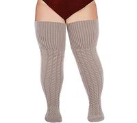 Moon Wood Calze Coscia Donna Lana Calda Extra Lunghe Calze Alte Taglie Forti Scaldamuscoli Invernali Termici con Reggicalze Beige