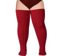 Moon Wood Calze Coscia Donna Lana Calda Extra Lunghe Calze Alte Taglie Forti Scaldamuscoli Invernali Termici con Reggicalze Rosso
