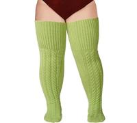 Moon Wood Calze Coscia Donna Lana Calda Extra Lunghe Calze Alte Taglie Forti Scaldamuscoli Invernali Termici con Reggicalze Verde