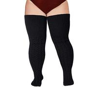 Moon Wood Calze Coscia Donna Lana Calda Extra Lunghe Calze Alte Taglie Forti Scaldamuscoli Invernali Termici con Reggicalze Nero