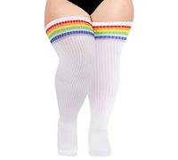 Moon Wood Calze Lunghe Donna in CotoneLavorato a Maglia,Calze Calde Pesanti Donna,Calze Alte Scaldamuscoli,Bianco Arcobaleno