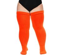 Moon Wood Donna Calzini Alti Taglia Grande Con Giarrettiera Regolabile Inclusa Calze Lunghe Al Ginocchio,Arancione Neon