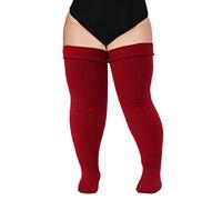 Moon Wood Donna Calzini Alti Taglia Grande Con Giarrettiera Regolabile Inclusa Calze Lunghe Al Ginocchio,Vino Borgogna