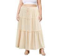 Moon Wood Gonna Lunga Pieghettata Donna Taglie Forti Gonna Estiva Svasata Vita Alta Elastica A-Linea con Tasche Casual Elegante 5XL