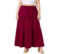 Moon Wood Gonna Lunga Pieghettata Donna Taglie Forti Gonna Estiva Svasata Vita Alta Elastica A-Linea con Tasche Casual Elegante Bordeaux 5XL