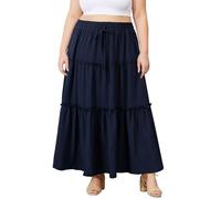 Moon Wood Gonna Lunga Pieghettata Donna Taglie Forti Gonna Estiva Svasata Vita Alta Elastica A-Linea con Tasche Casual Elegante Blu Navy 5XL