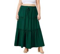 Moon Wood Gonna Lunga Pieghettata Donna Taglie Forti Gonna Estiva Svasata Vita Alta Elastica A-Linea con Tasche Casual Elegante Verde 5XL
