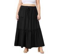 Moon Wood Nera Gonna Lunga Pieghettata Donna Taglie Forti Gonna Estiva Svasata Vita Alta Elastica A-Linea con Tasche Casual Elegante 5XL